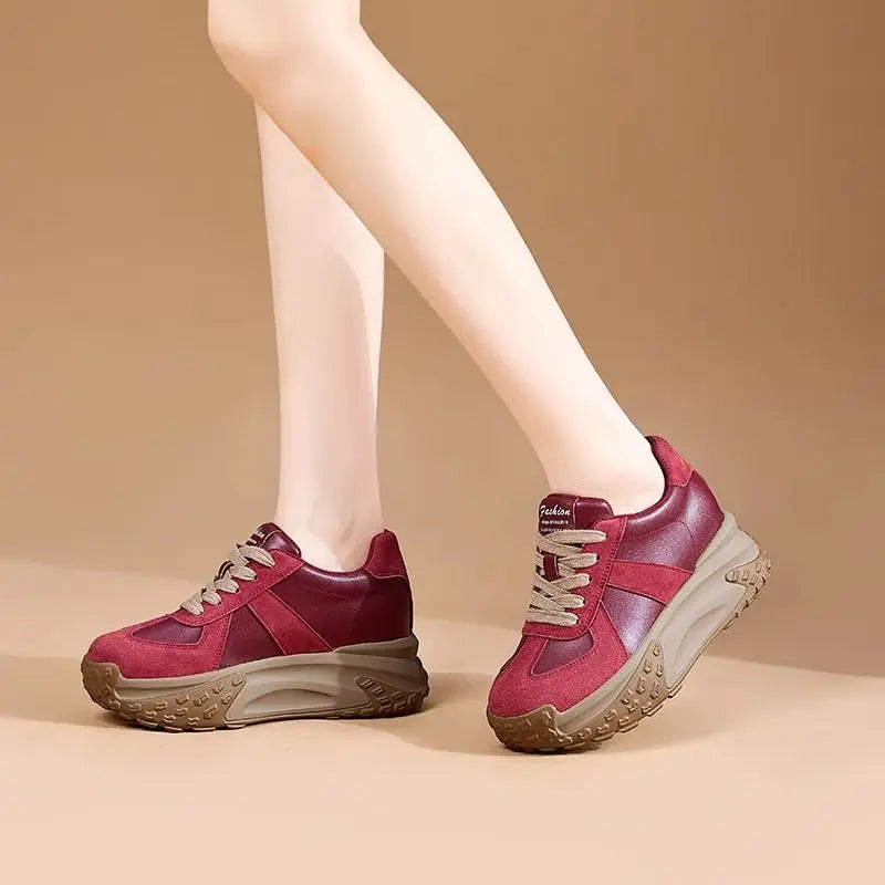 Baskets à plateforme haute pour femmes, chaussures rouges à bout rond, nouvelle collection printemps-automne 2025, élégantes et de qualité, tendance Y2K