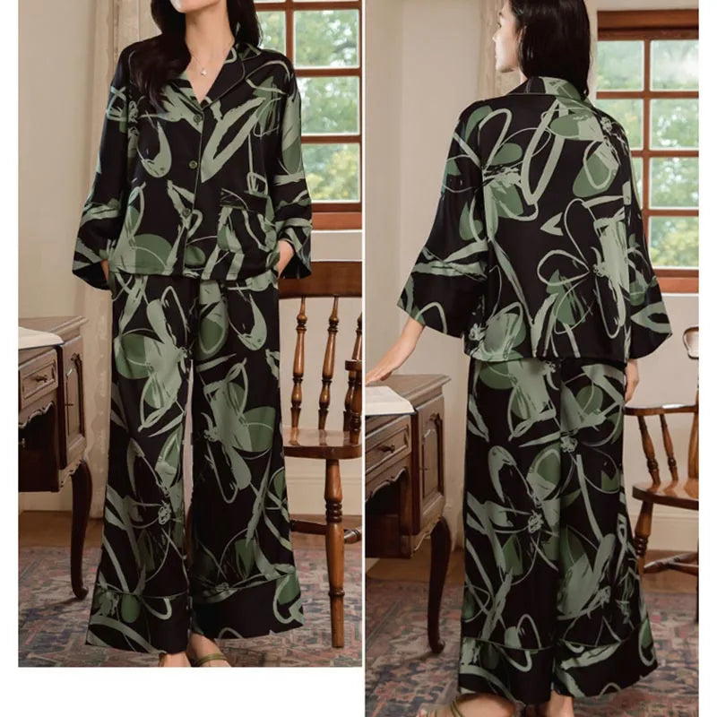 Pyjama en soie glacée de qualité supérieure pour femme, vêtement d'intérieur léger à manches longues, design en soie tendance, confort luxueux pour la maison