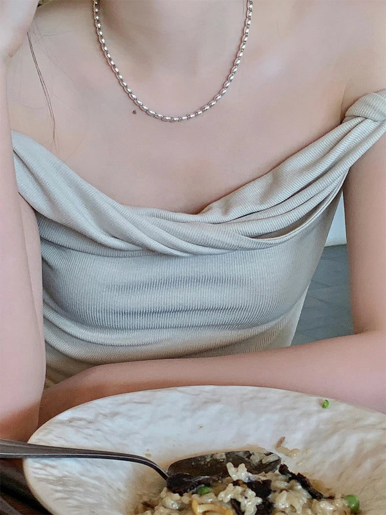 Cheerart Kink – Haut court en tricot à épaules dénudées pour femme, vêtement d'été tendance, blanc, noir, beige, 2024