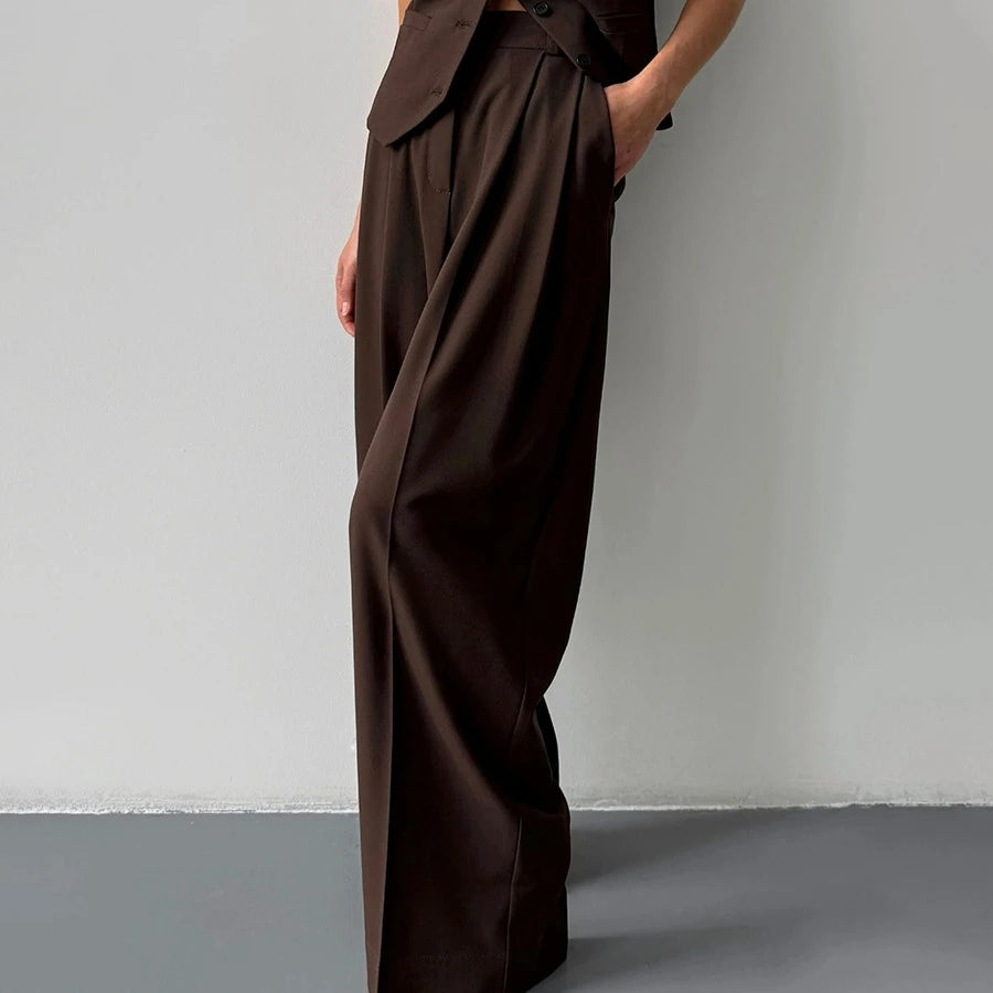 Pantalon de costume taille haute pour femme, mode automne-hiver, pantalon droit long, bureau, décontracté, bouton, ample, gris, 2025
