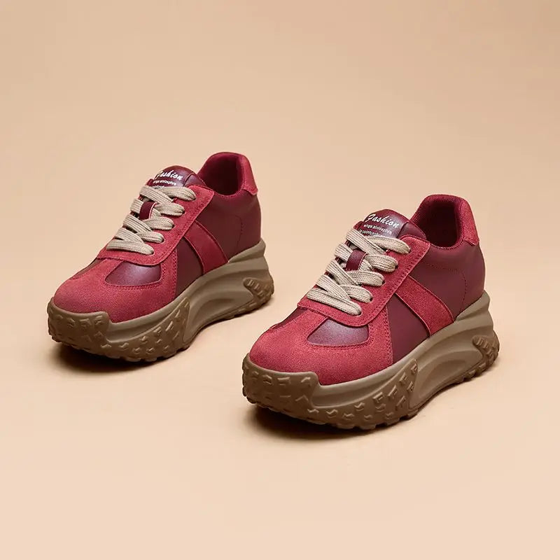 Baskets à plateforme haute pour femmes, chaussures rouges à bout rond, nouvelle collection printemps-automne 2025, élégantes et de qualité, tendance Y2K
