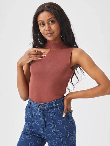 Débardeur court sexy à épaules dénudées, couleur unie, tricoté, tendance, pour femme, débardeur irrégulier, été, beige, noir, blanc, 2025