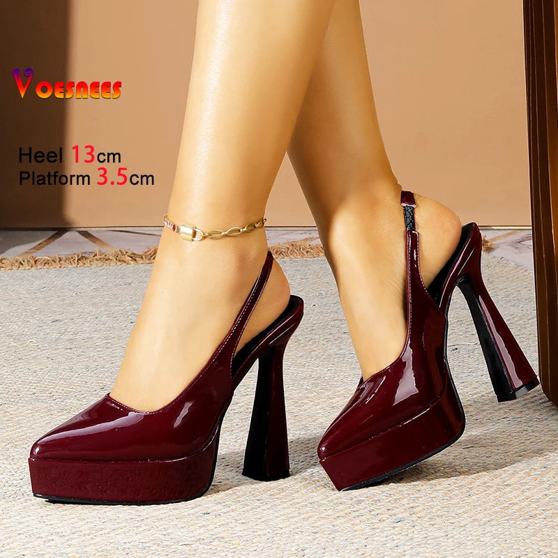 Escarpins à talons hauts et bout pointu pour femme, grandes tailles 36-41, 13 cm, bout fermé, élégants, à plateforme, à bride arrière, pour l'été