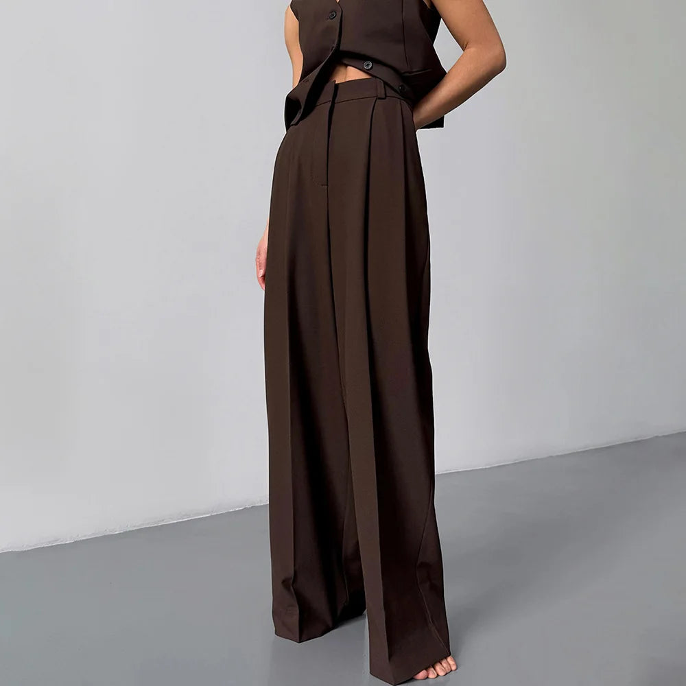 Pantalon de costume taille haute pour femme, mode automne-hiver, pantalon droit long, bureau, décontracté, bouton, ample, gris, 2025