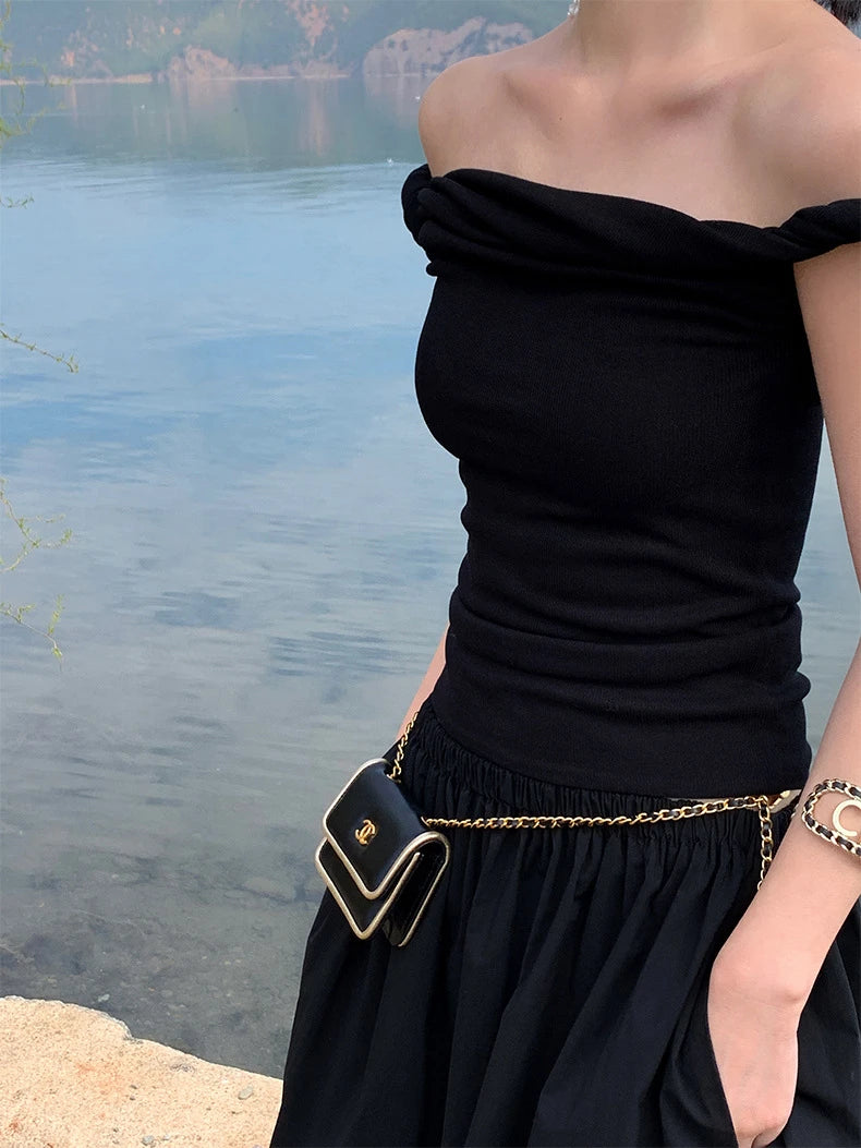 Cheerart Kink – Haut court en tricot à épaules dénudées pour femme, vêtement d'été tendance, blanc, noir, beige, 2024
