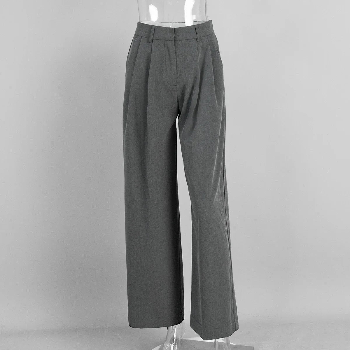 Pantalon de costume taille haute pour femme, mode automne-hiver, pantalon droit long, bureau, décontracté, bouton, ample, gris, 2025
