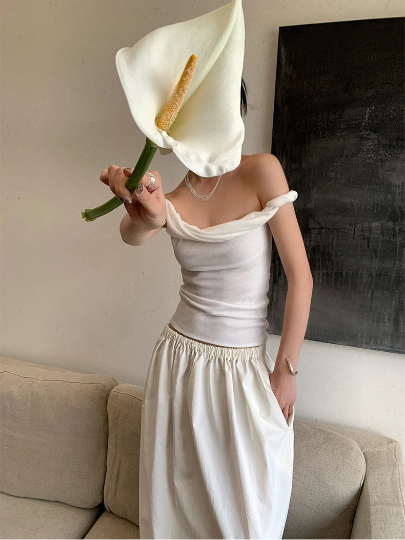 Cheerart Kink – Haut court en tricot à épaules dénudées pour femme, vêtement d'été tendance, blanc, noir, beige, 2024